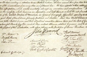 Everyone knows John Hancock signed the Declaration because his signature shows confidence.  (photo credit Wikipedia)